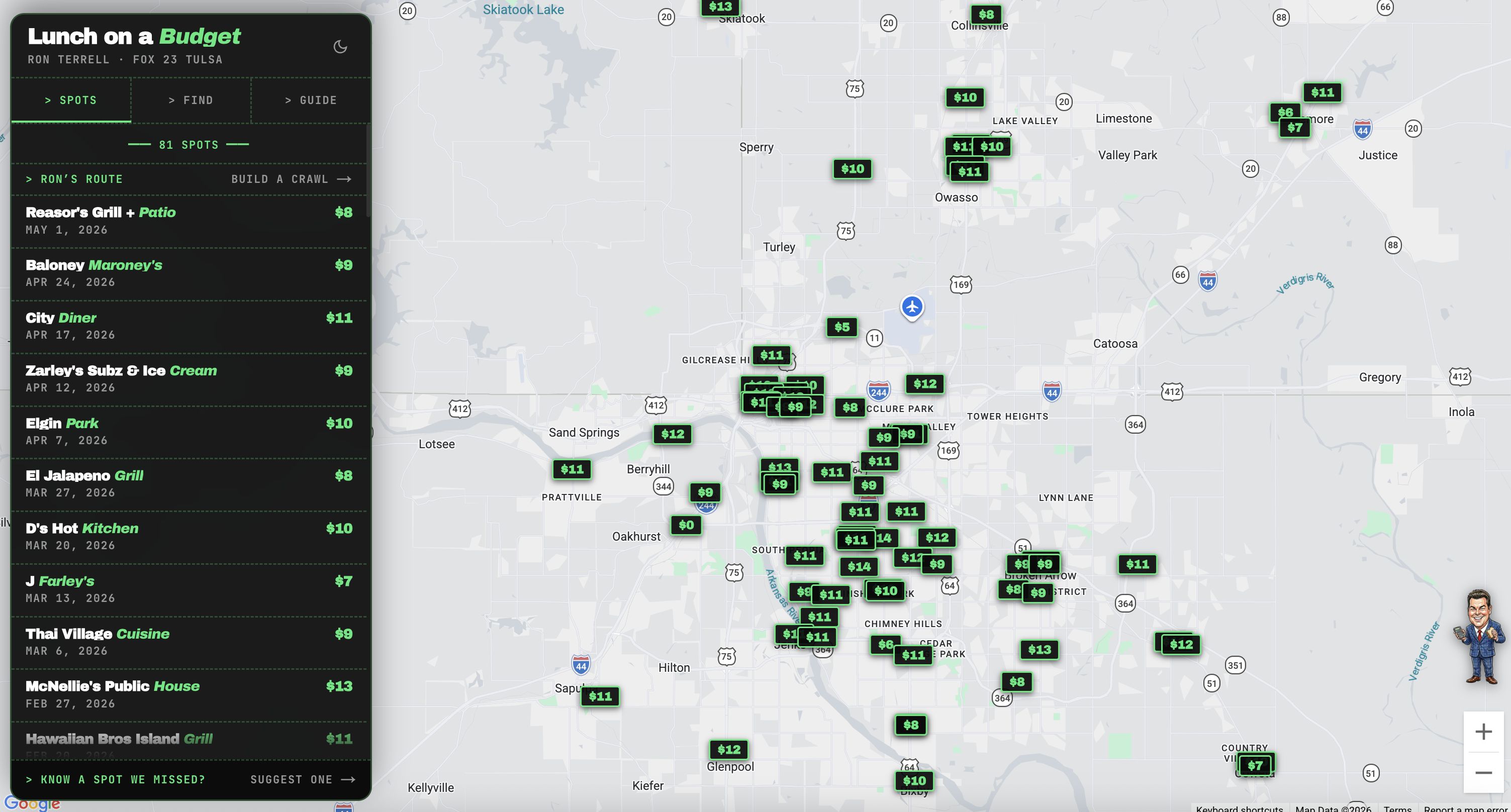 Lunch on a Budget — Tulsa restaurant tracker map view